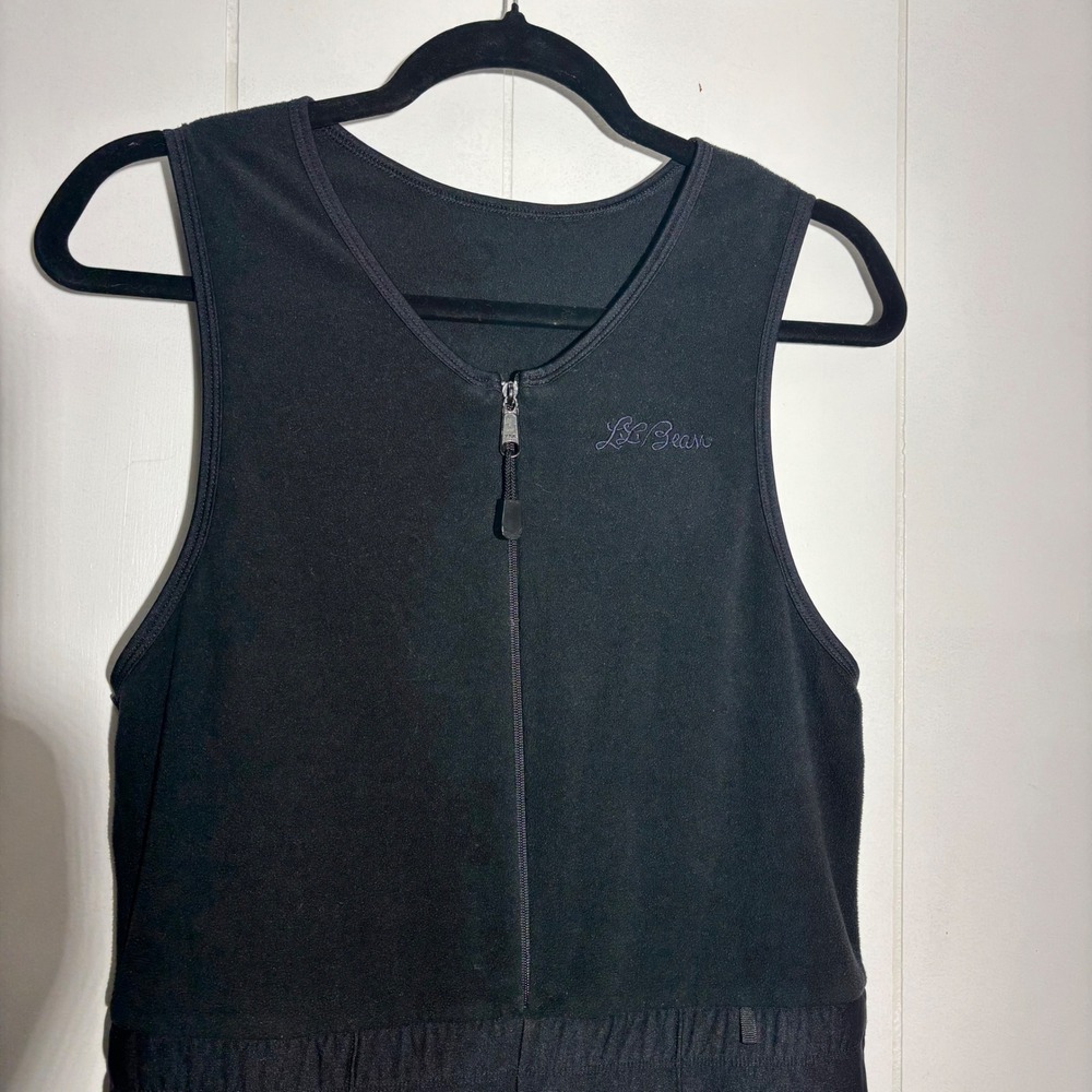 LL Bean Vtg Womens Black Stirrup Ski Bib Jumpsuit Base Layer Fleece Medium USA - Picture 1 of 16